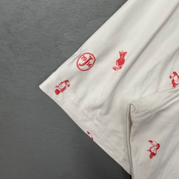 Johnnie O Featherweight Flamingo Patterned White Short Sleeve Golf Polo Shirt XL - Picture 6 of 6